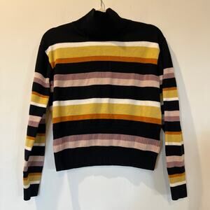 Paul Smith Striped Mockneck Turtleneck Sweater Small Cotton Wool Black